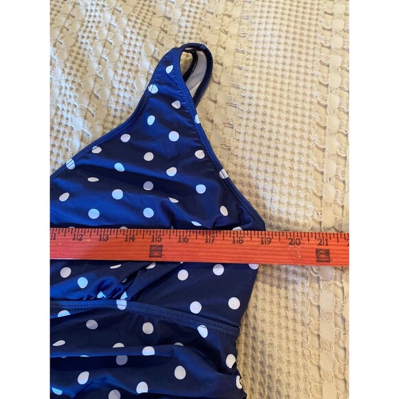 Swimsuit 2 Piece Plus 3X Modest Navy Polka Dot Rouching Separate Short Bottoms - Picture 10 of 12